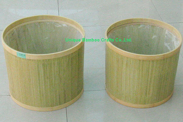 Outer door bamboo planter basket with plastic liner