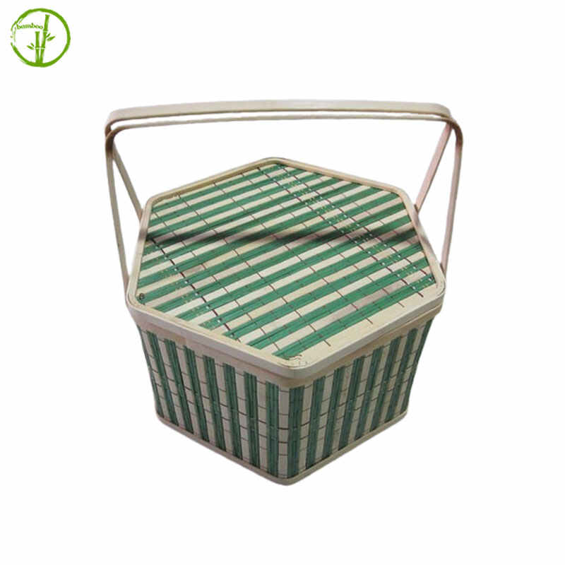 bamboo basket with handle and lid