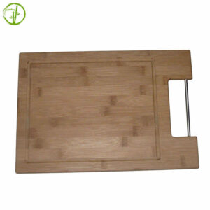 natural color bamboo cutting board with metal handle