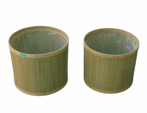 Outer door bamboo planter basket with plastic liner