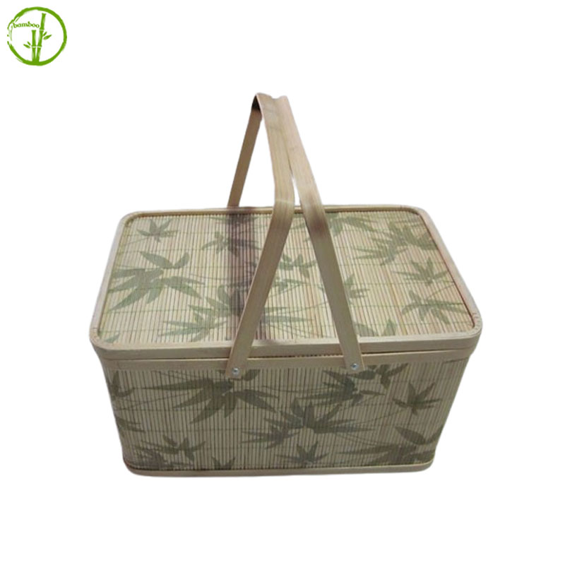 printed bamboo basket with handle