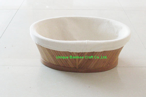 Bamboo storage basket oval shape with cotton liner