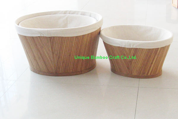 Bamboo storage basket with washable cotton liner