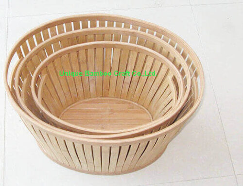 Eco-friendly bamboo storage basket with handle