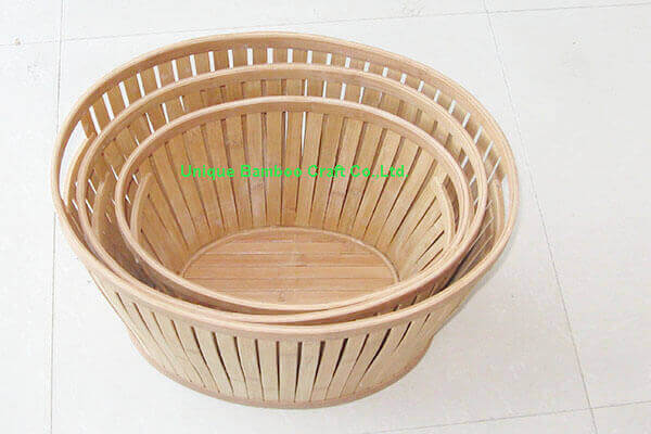 Eco-friendly bamboo storage basket with handle