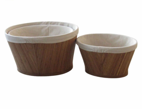 Bamboo storage basket with washable cotton liner