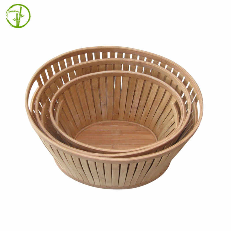 eco-friendly bamboo storage basket with handle