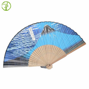 hand held portable bamboo fan with custom printing