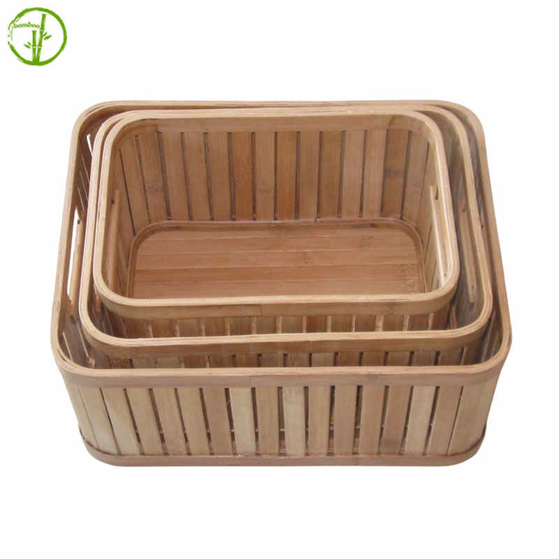 natural bamboo storage box with handle set of 3 pieces