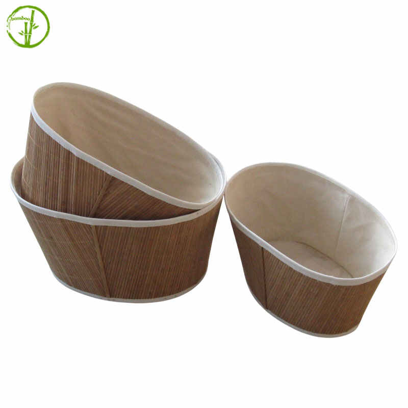 set of 3 pieces bamboo storage with cotton liner