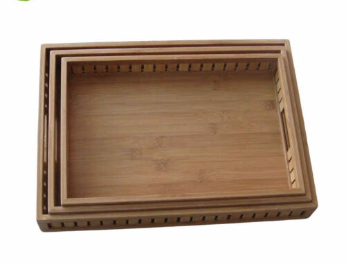 Set of 3 pieces bamboo tray natural color with handle