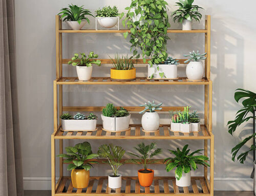 Bamboo plant shelf 4-tier for flower display