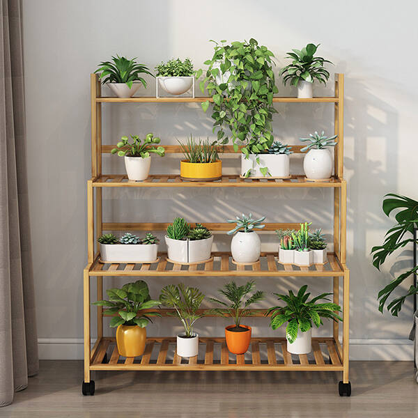 Bamboo plant shelf 4-tier for flower display