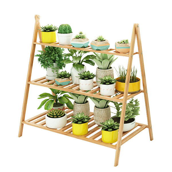 Bamboo plant stand three tiers for indoor plants
