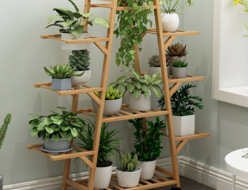 Bamboo pot holder for indoor plant display