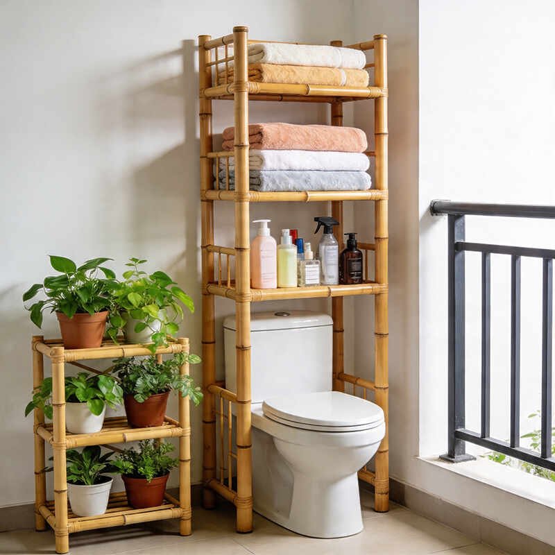bamboo bathroom racks and balcony plant stand saving vertical space