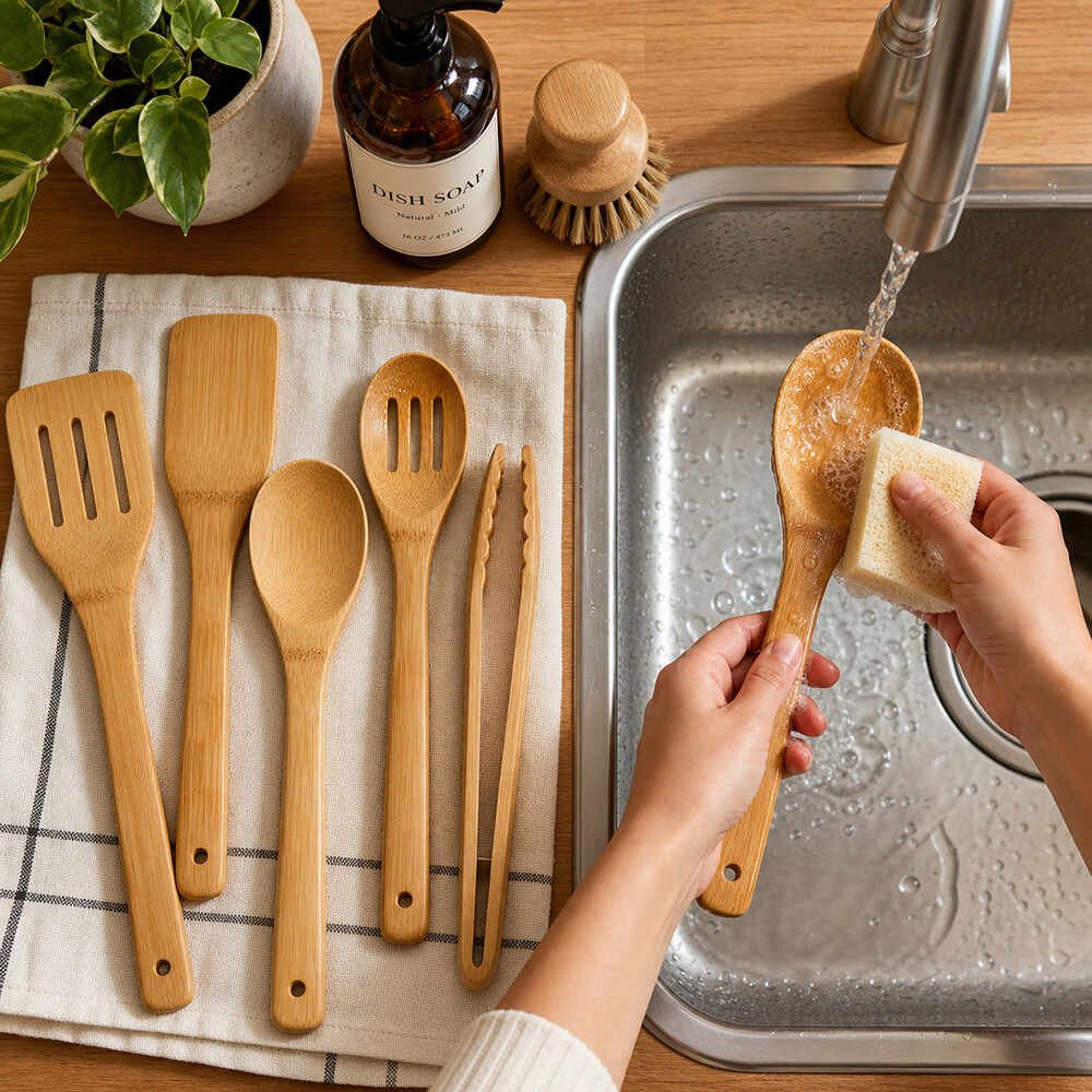 how to clean bamboo utensils step by step