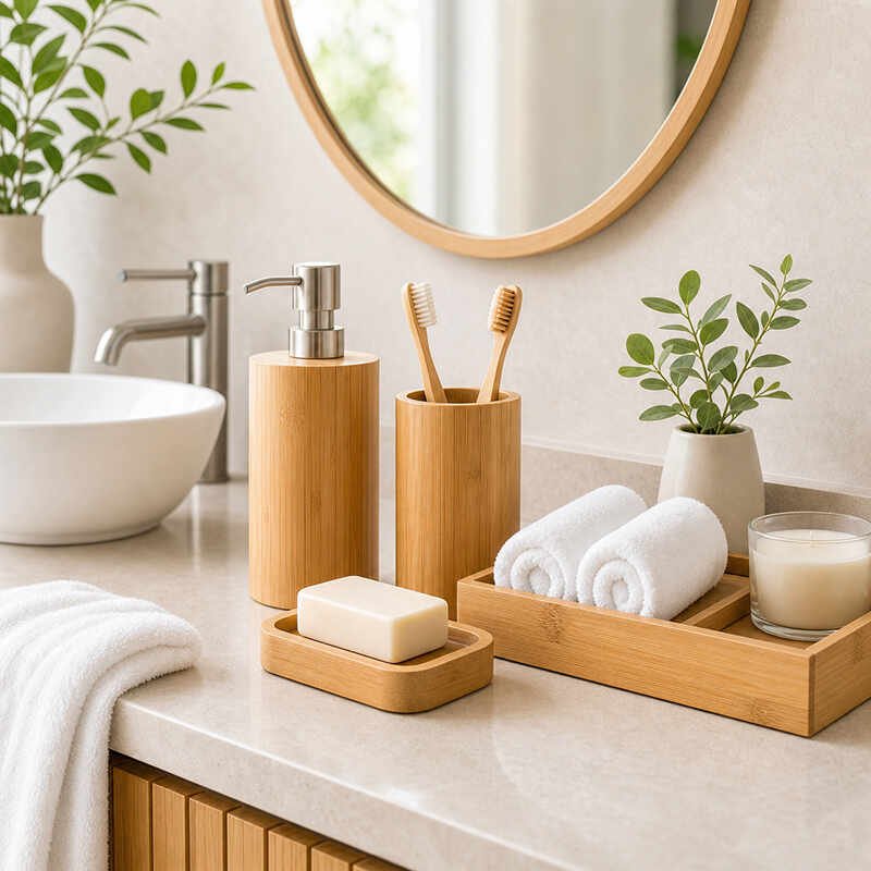 bamboo bathroom accessories for a clean vanity
