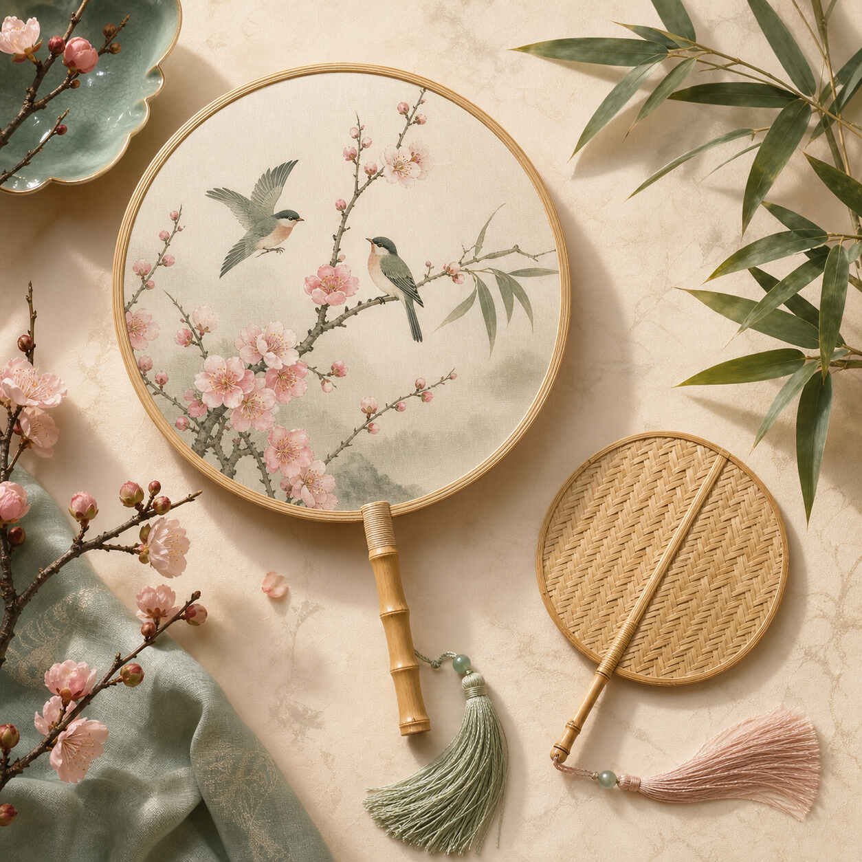 chinese bamboo fan round and woven