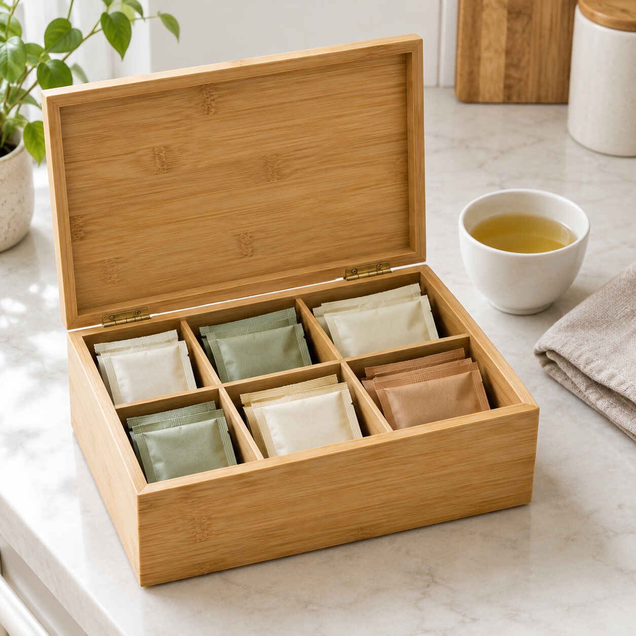 bamboo tea box with 6 compartments